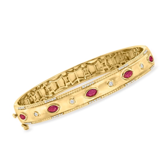 Ross-Simons 0.90 ct. t.w. Ruby and .26 ct. t.w. Diamond Bangle Bracelet in 18kt Gold Over Sterling, Women's, Adult