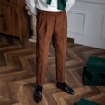 thumbnail image 2 of Men's Dress Pants, Corduroy Naples Style Classic Fit Vintage Business Trousers with Straight Leg and Pleat-Front for Smart Casual and Formal Wear,Brown,32, 2 of 5