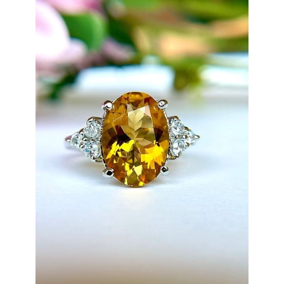 Natural Citrine Cocktail Ring Size 7.5 In Solid 925 Sterling Silver