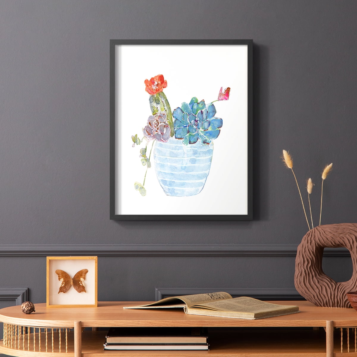Cactus and Succulent Blooms I Framed Print in Black Solid Wood Framed Print No Nail Hanging