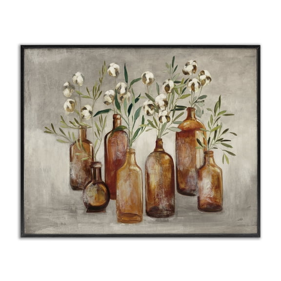 Stupell Industries French Country Country Cotton Flowers in Jars Black Framed Giclee Art, 14 x 11, by Julia Purinton