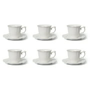 12 Piece Bone China Tea Cup and Saucer with Golden Edge Accents (set for 6)
