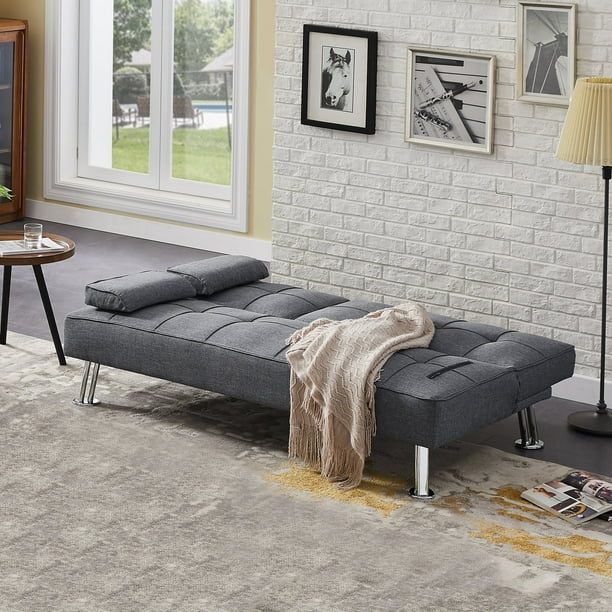 Modern Convertible Folding Futon Sofa Bed with2 Cup holders , Fabric