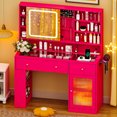thumbnail image 4 of Ktaxon Makeup Vanity with Lighted Mirror,  Vanity Table Set w/ Charging Station, Side Rack, Pink, 4 of 11
