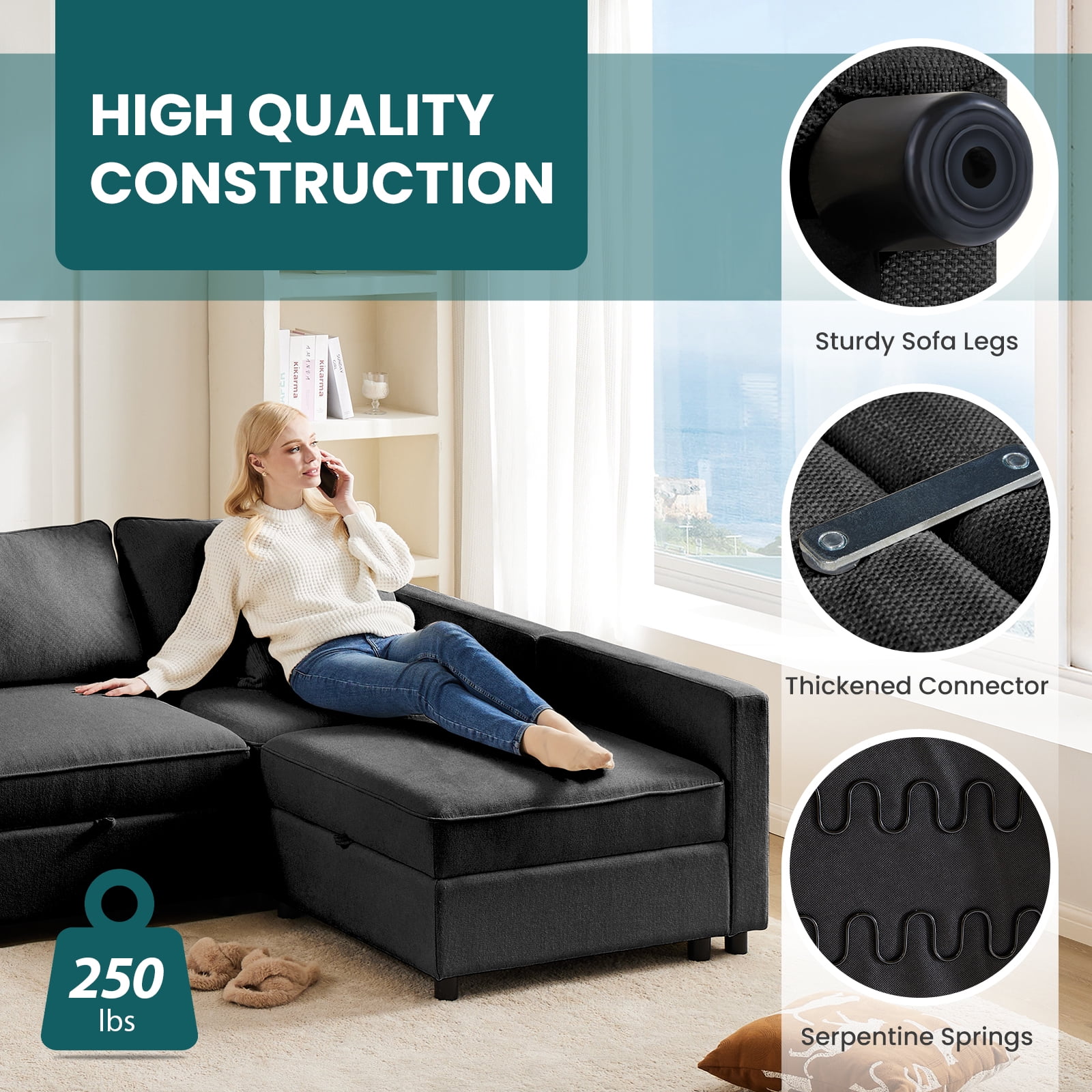 GIANNA Modular Sectional Sofa, 6 Seat Sofa Set with Storage for Living Room, U-Shaped Modern Sofa Sleeper, Comfy Sofa Couch with Extra Deep Seats for Lounge