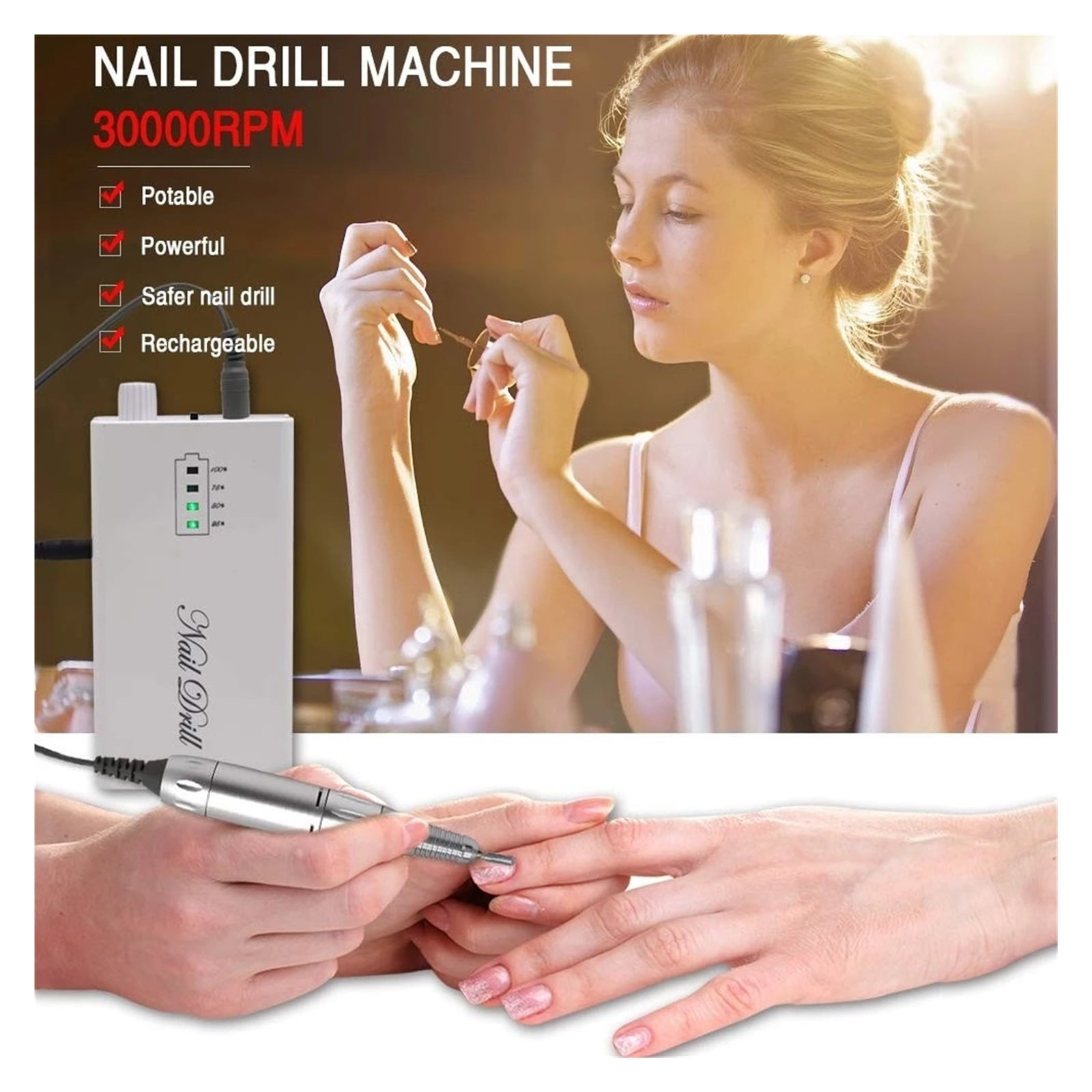 35000RPM Portable Cordless Electric Nails Drill Machine Acrylic gel remover Nail File Drill Bits kit Nail Polishing Equipment ,Low Noise