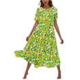 thumbnail image 2 of Viikei Summer Dresses Clearance,Women's Slim-Fit Short Sleeve Dress,Women's Flower Printing Casual Short Sleeve Crewneck Dress Casual Flowy Tiered Maxi Beach Dress Green XXL, 2 of 6