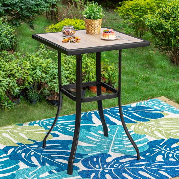 SUMMIT LIVING 40"H Patio Bar Table,Outdoor Bar Height Dining Table with Wooden-like Top and Metal Frame,Black