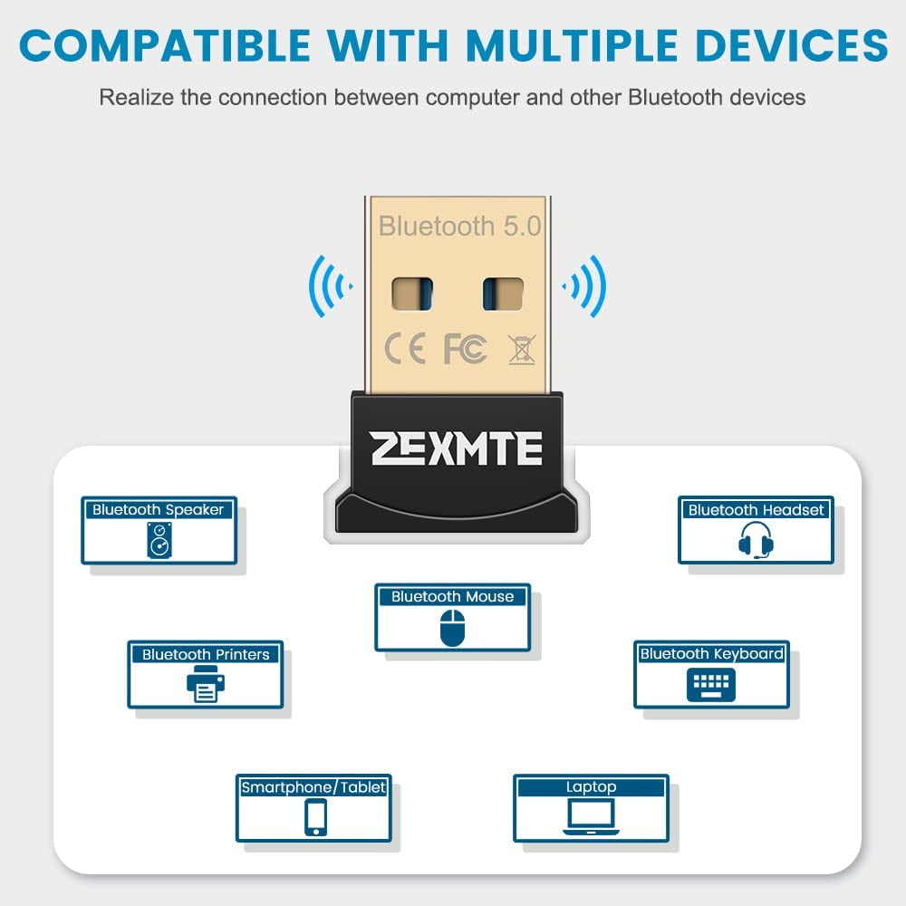 Buy Zexmte USB Bluetooth Adapter 5.0 Dongle For PC Windows 10/8/7 For ...