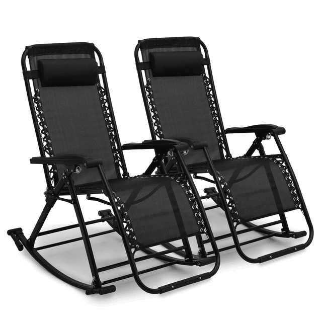 Magshion Set of 2 Zero Gravity Lounge Chairs, Adjustable Rocking Chairs
