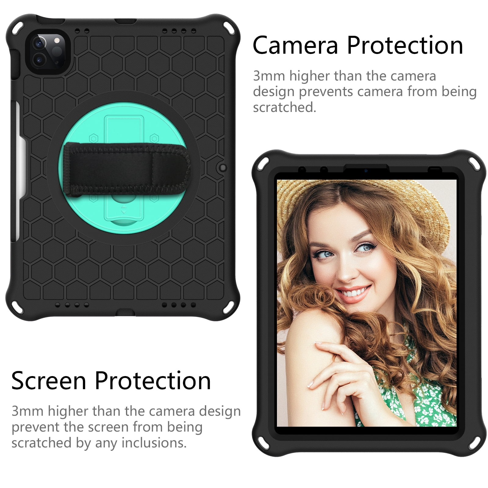 Allytech iPad Air 4th Gen Case, iPad Pro 11 2021 Case, iPad Pro 11 Case 2020/2018, Drop Protection Shockproof Shoulder Strap Pencil Holder Kickstand Case Cover for Apple iPad Air 4 10.9,Black/Green