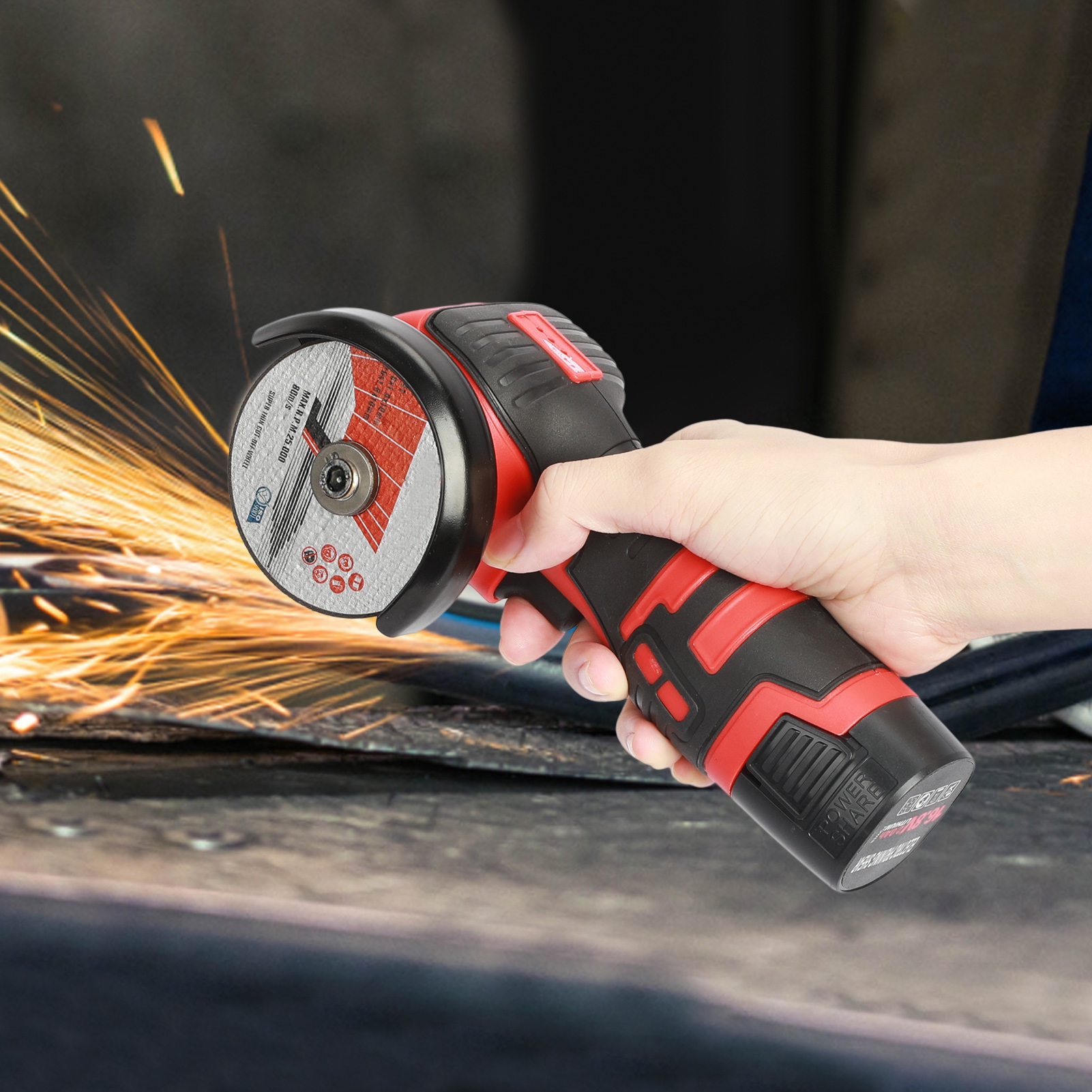 Nuoxin Electric Brushless Cordless Angle Grinder, 18V Angle Grinder Tool Cutting Tool with 2 Batteries, and 2 Types Cutting Discs for Cutting, Polishing, Grinding, and Rust Removal