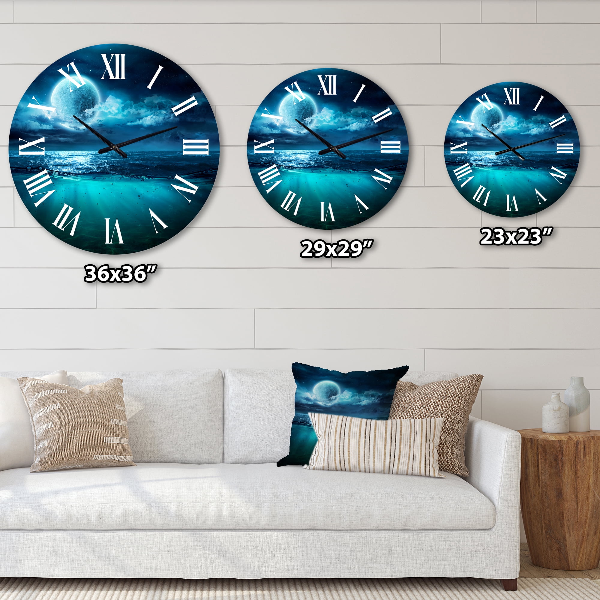 Designart 'Romantic Moon Over Deep Blue Sea Ii' Nautical & Coastal Wall Clock