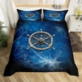 thumbnail image 2 of Nautical Rudder Duvet Cover Set King Size,Mystic Spider Web Trippy Blue Black Bedding Set,Navigation Ocean Adventure Theme Psychedelic Comforter Cover(No Filler) for Adults,3 Pcs, 2 of 6