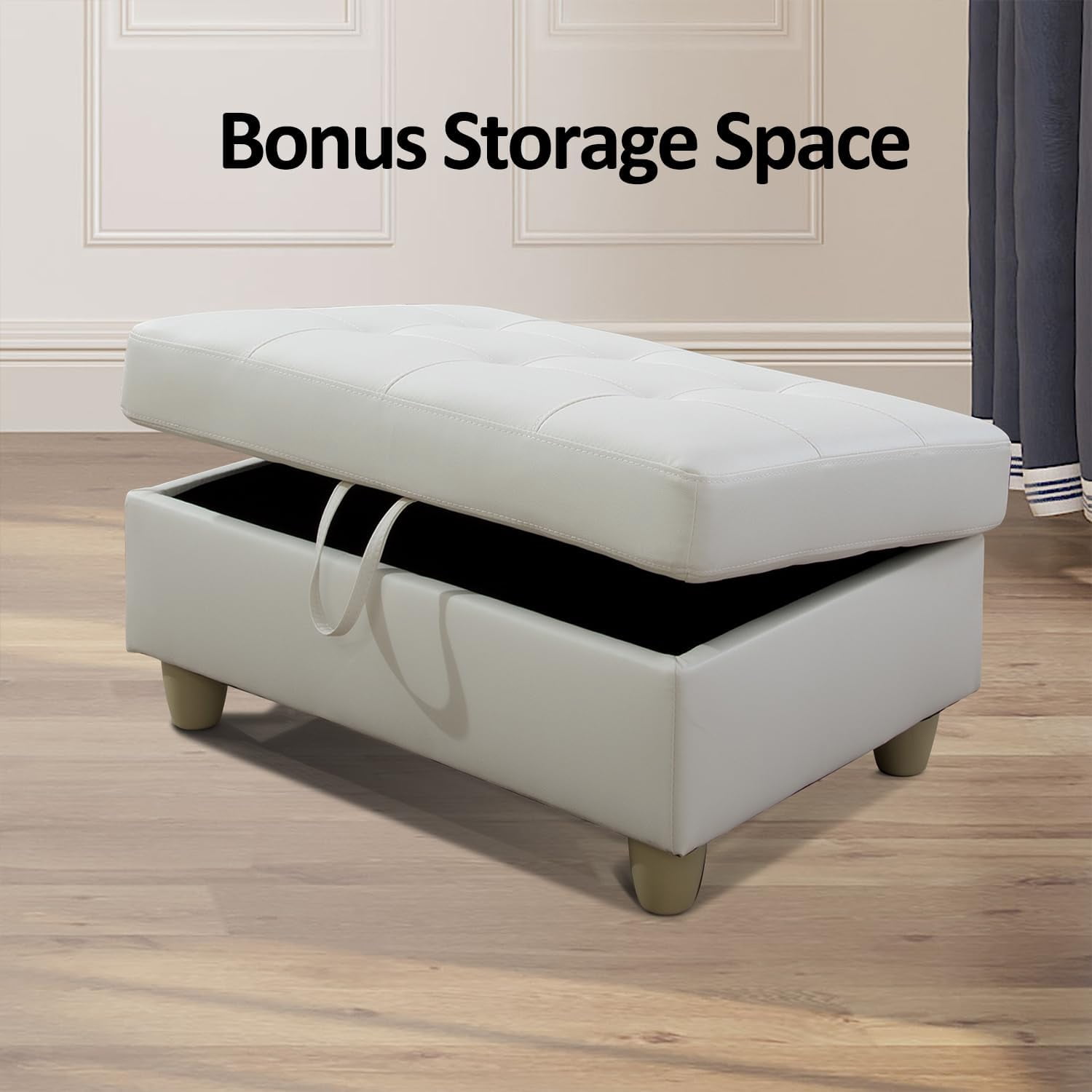 Wzlam Sectional Sofa Modern L Shaped 6 Seat with Storage Ottoman Couch Set, Faux Leather Sofa, White, Right Chaise