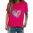thumbnail image 2 of Women's T Shirts New Summer Valentines Day Simple Love Printed Round Neck Short Sleeve Casual Tops Hot Pink, 2 of 4