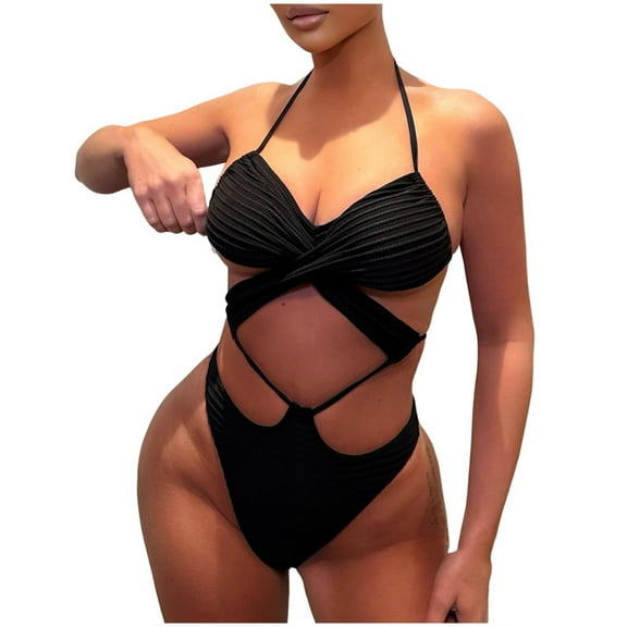 One Piece Swimsuit for Teens Women's Criss Cross High Waisted Cut Out One Piece Monokini Swimsuit 2026 High Cut Thong Bikini Bathing Suit