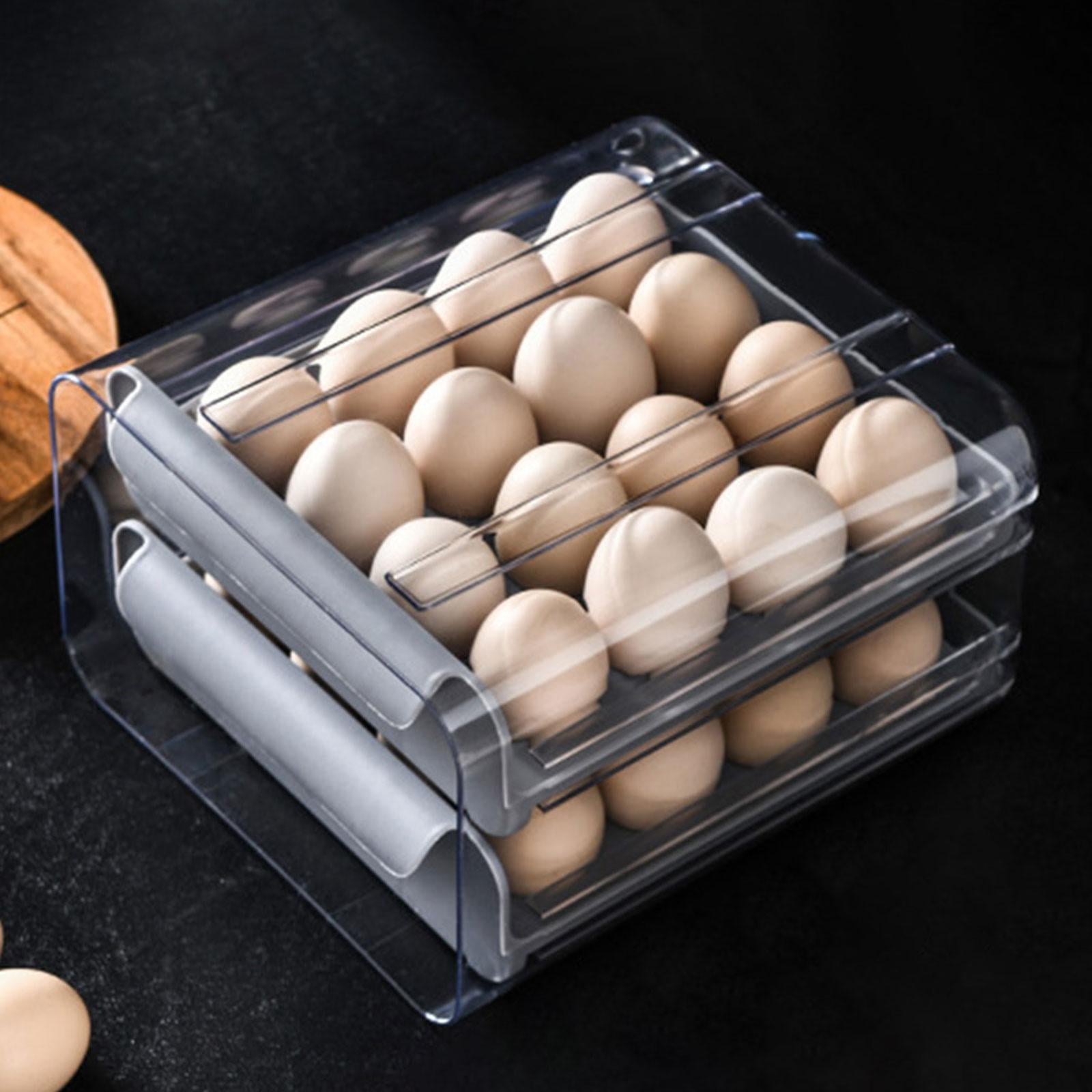 Fiocias 2 Layer Egg Holder Drawer Type Egg Fresh Storage Box Durable Clear Reusable with Gray