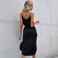 thumbnail image 3 of Solid Color Round Neck Tie Waist Round Hem Side Slit Dress for Women, 3 of 3