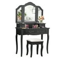 thumbnail image 2 of Costway Tri Folding Wood Makeup Dressing Table Vanity Set w/ Mirror 4 Drawers & Stool, 2 of 9