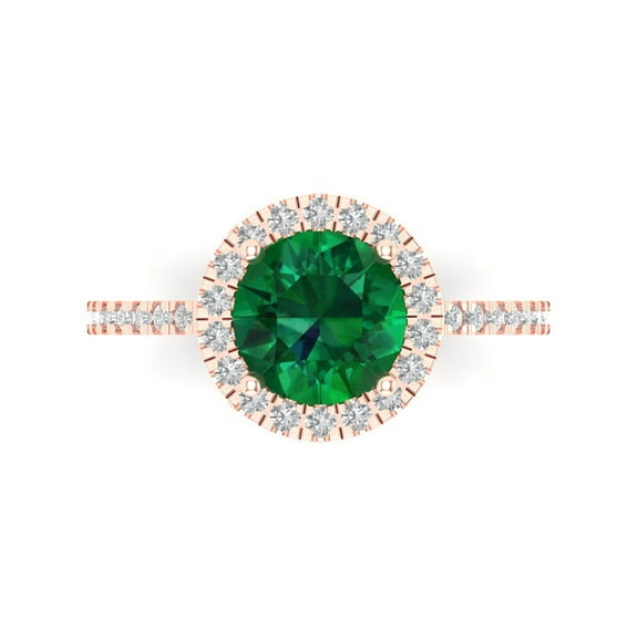 1.8 ct Round Cut Simulated Emerald Solitaire with Accents Engagement Ring for Women in 14K Rose Gold