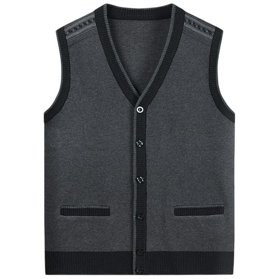 FINALGANG Mens Sweater Vest Solid Color V Neck Button Front Knit Vest Sleeveless Pockets Casual Warm Cardigan Vest For Daily Outdoor Office Wear Leisure Knitwear