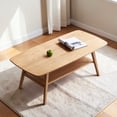 thumbnail image 3 of Hassch 2-Tier Solid Wood Coffee Table with Open Shelf, Modern Cocktail Table, 39.3" Center Table for Living Room, Oak, 3 of 7