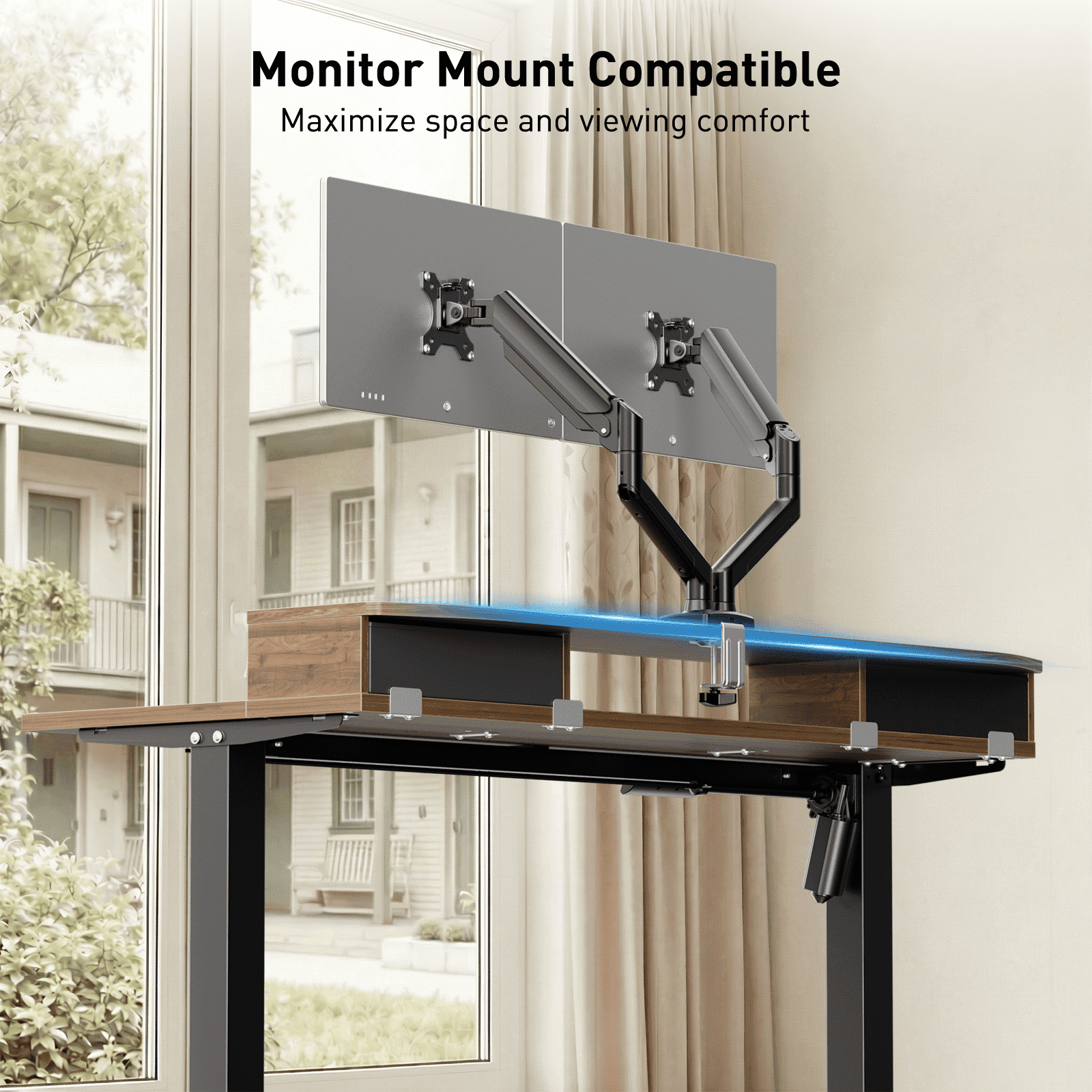 CHITOOMA Office Desk with Storage, 48″ x 24″ Electric Height Adjustable Sit Stand Standing Desk with Drawers Shelf, Walnut