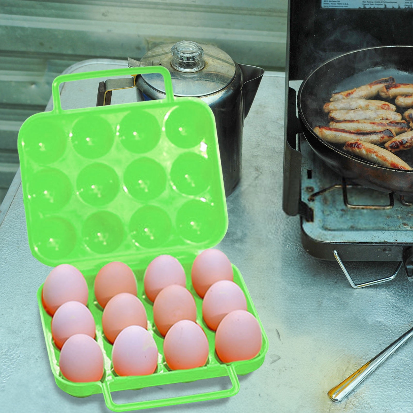 JilgTeok 4 Packs Portable 12 Egg Carrier Case ABS Plastic Camping Egg Storage Box with Handle for Outdoor Hiking Travel