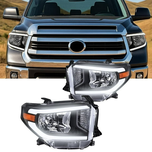 Nilight LED DRL Headlight Assembly Compatible with 2014 2015 2016 2017 2018 2019 2020 2021 Toyota Tundra Clean Lens Black Housing Amber Reflector Clear Lens Headlamps Replacement