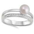 thumbnail image 4 of Clear Cubic Zirconia Simulated Pearl Bar Ring .925 Sterling Silver Band White Jewelry Female Size 7, 4 of 4