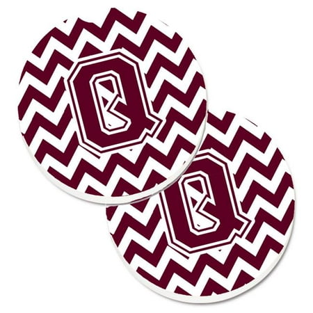 

Letter Q Chevron Maroon & White Set of 2 Cup Holder Car Coaster