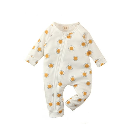 

ZIYIXIN Lovely Infant Baby Boys Girls Rompers Flowers Printed Long Sleeve Zipper Autumn Jumpsuits Outwear White 12-18 Months