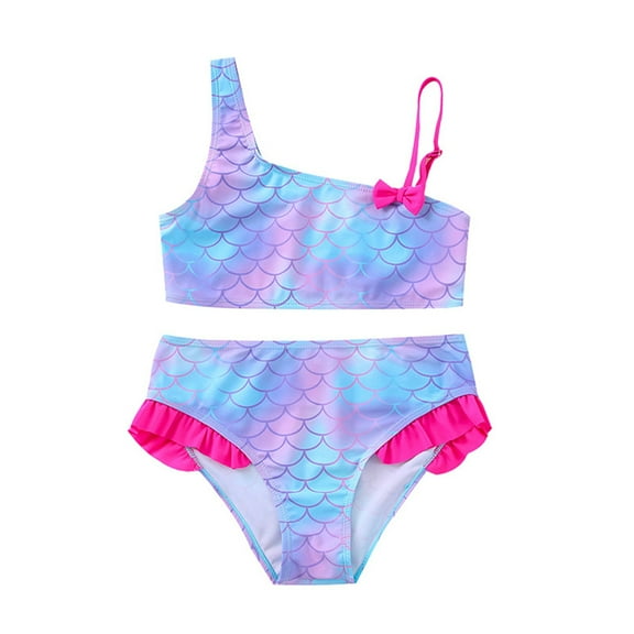 LYMAYTER 3-12 Years Bathing Suits 2 Piece Swimsuits for Baby Girl's Spaghetti Strap Tie Dye Bikini Bathing Suits