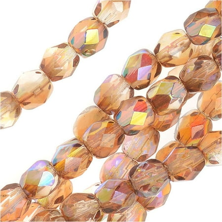 - Czech Fire Polished Glass, Faceted Round Beads 4mm, 40 Pieces, Crystal Brown Rainbow