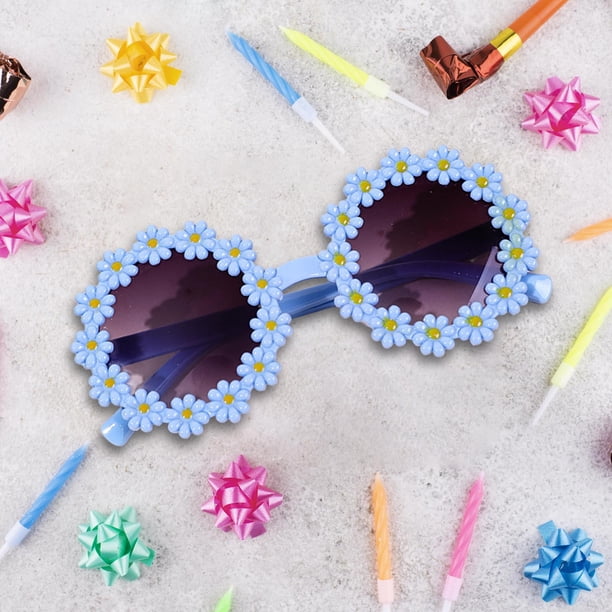 Gafas de sol portátiles perfke flores marco azul para niñas