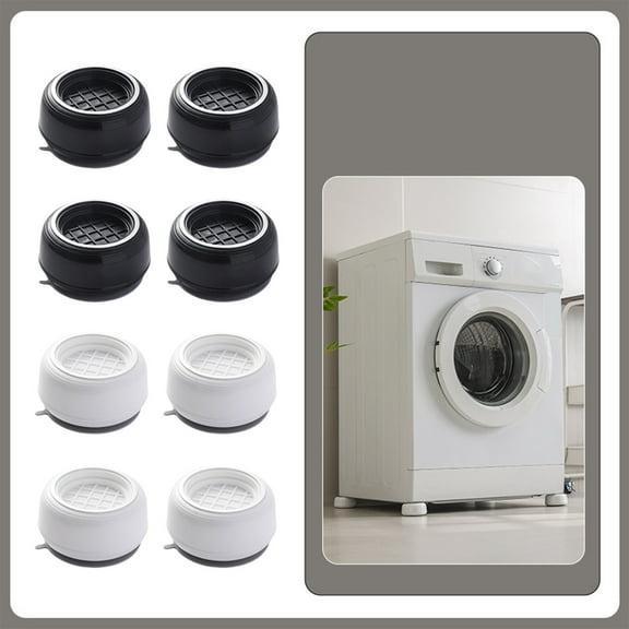 Washing Machine Anti-Vibration Pads Set of 4 | Universal Foot Cushions for Washer Dryer | Non-Slip Noise Dampening Base | Plastic Durable Material | White Black | Fits Tables & Chairs | 7x7x4cm