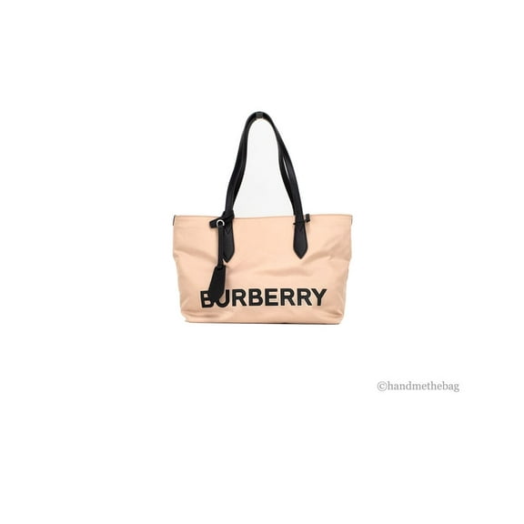 Burberry Small Rose Beige Logo Branded Econyl Nylon Tote Shoulder Handbag Purse