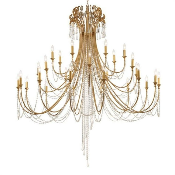 28 Light 3-Tier Chandelier-Hand Cut Crystal Type-Antique Gold Finish Crystorama Lighting Arc-1929-Ga-Cl-Mwp
