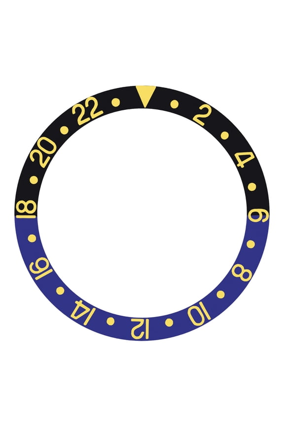 REPLACEMENT BEZEL INSERT BLACK/BLUE WITH GOLD FONT FOR WATCH 37.70MM X 30.70MM
