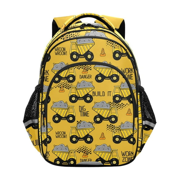 ALAZA Construction Trucks Yellow School Backpack Elementary Bag Bookbag Travel Rucksack