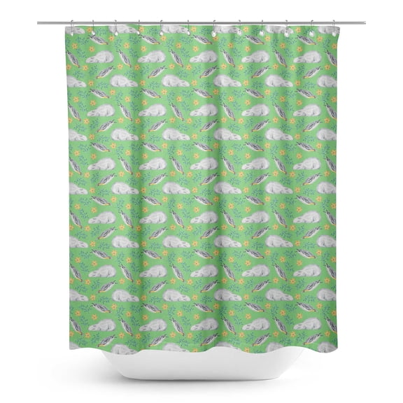S4Sassy Green Penguin Bear Floral Bathroom Decor Shower Waterproof Curtain Drapes Resistant-60 x 70 Inch