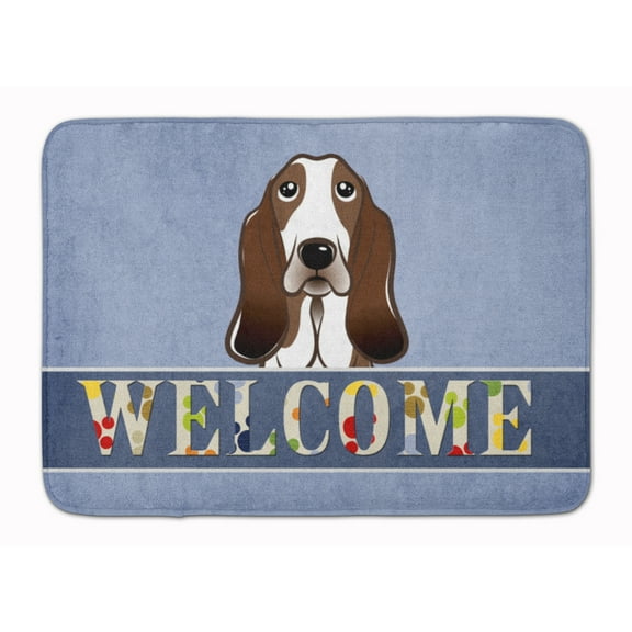 Carolines Treasures BB1429RUG Basset Hound Welcome Machine Washable Memory Foam Mat Blue 19 X 27" multicolor