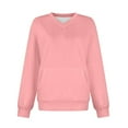 thumbnail image 3 of Women's V Neck Pullover Sweatshirt Soft Long Sleeve Casual Tops For Daily Wear And Sports Comfortable Loose Fit Winter Clothing With Pockets Hoodie under 10 Oversize Women Sweat Top Women Winter Tops, 3 of 4