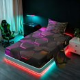 thumbnail image 2 of Manfei Purple Gold Neon Honeycomb Twin Sheets, Glowing 3D Hexagon Bedding, Black Reversible 3-Piece1 Flat Sheet + 1 Fitted Sheet + 1 Pillowcase, 2 of 6