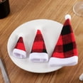thumbnail image 4 of Biplut 6 Pcs/Set Christmas Tableware Hat Plush Ball Plaid Print Contrast Color Triangle Shape Reusable Decorate Mini Size Party Supply Christmas Cutlery Hat Set for New Year (L), 4 of 13