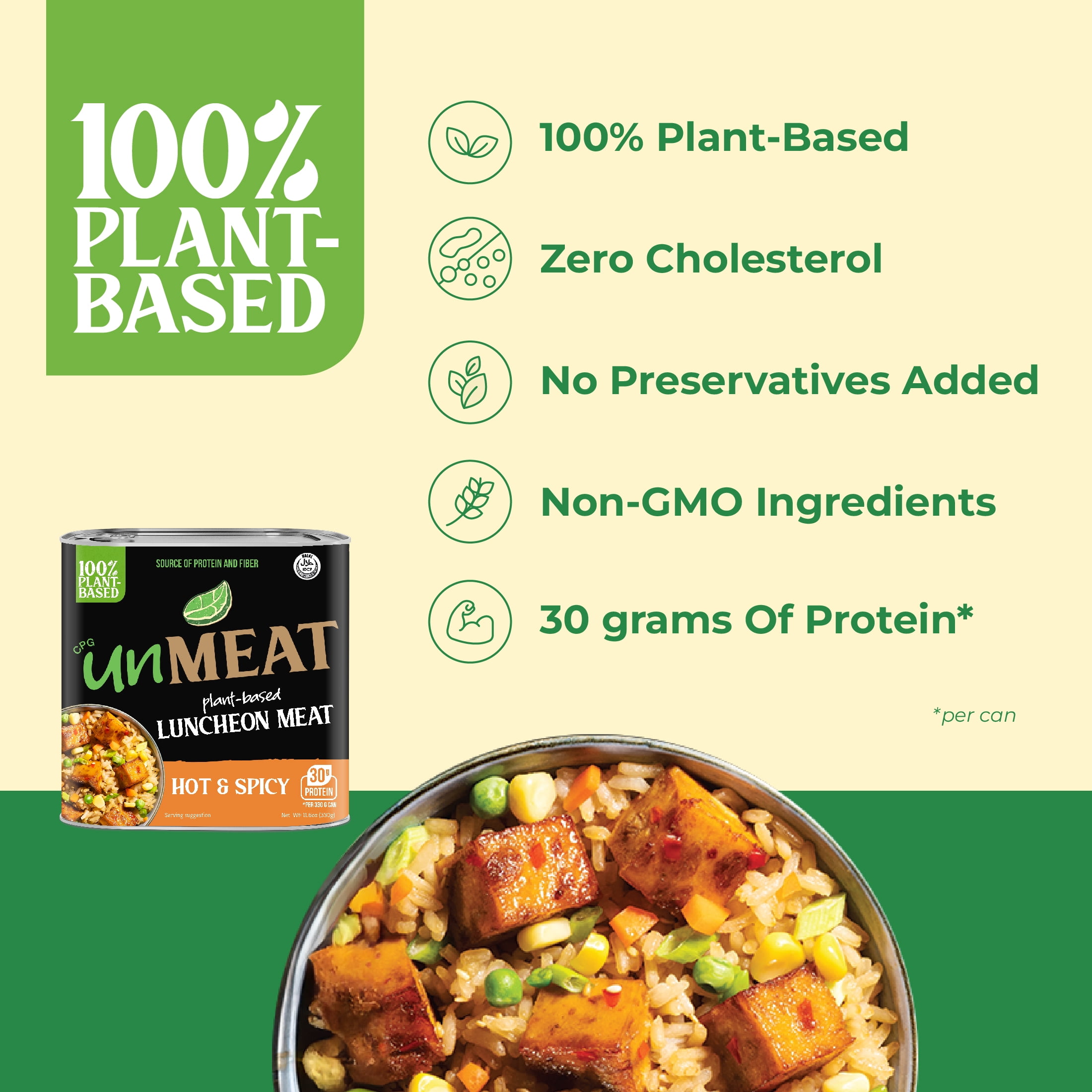 (2 pack) unMEAT Plant-Based Luncheon Meat Hot & Spicy Can, 11.6oz