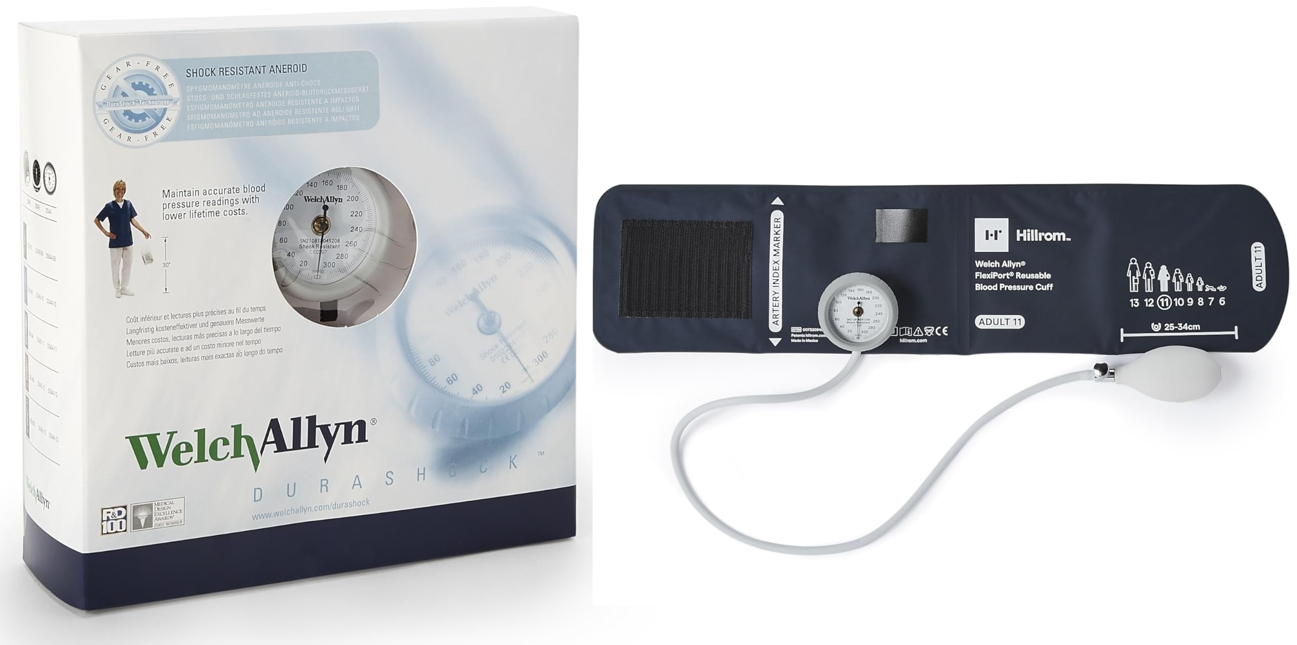 Welch Allyn Aneroid Sphygmomanometer Unit DuraShock 1-Tube Pocket Aneroid Adult Size 11 Cuff - DS44-11
