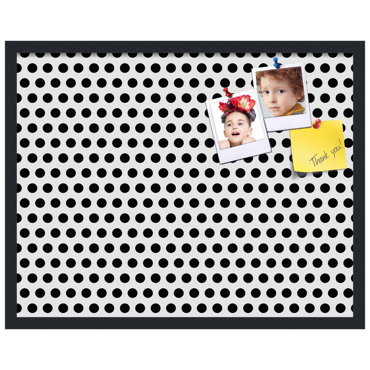 PinPix 28x22 Custom Cork Bulletin Board Black Polka Dot Poster Board Has a Fabric Style Canvas Finish, Framed in Black Polka Dot, by ArtToFrames (PinPix-200)