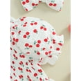 thumbnail image 5 of Newborn Baby Girls Summer Outfits Short Puff Sleeve Cherry/Carrot Print Romper with Headband Set, 5 of 8